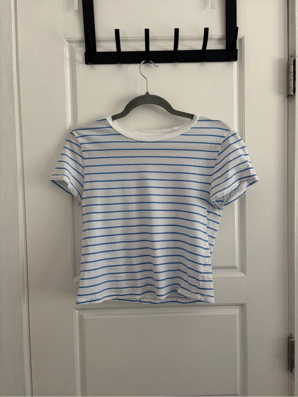 Universal Thread White Tee with Light Blue Stripes